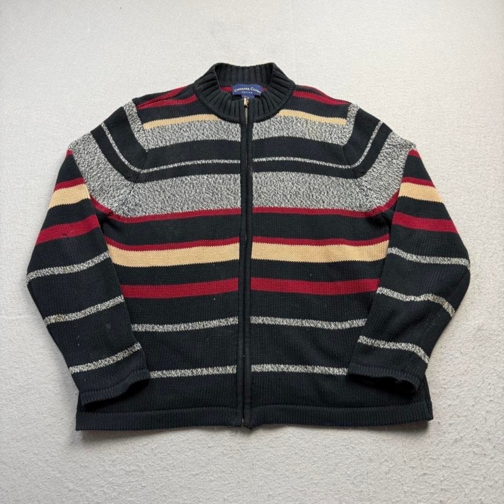 Charter Club Striped Full Zip Sweater Men's Medium Cotton Knit